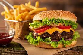 juicy burger and fries